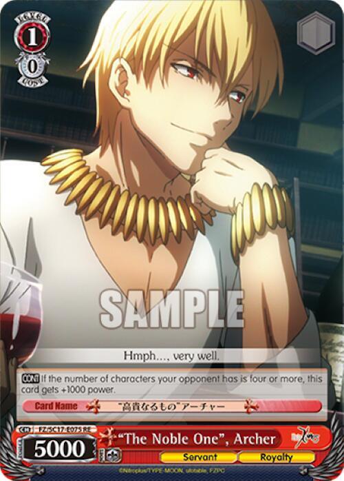 The Noble One Archer FZ/SC17-E075 RE Fate/Zero Chronicle Set Card