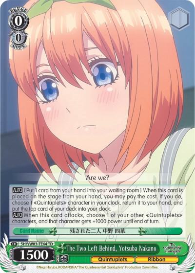 The Two Left Behind Yotsuba Nakano 5HY/W83-TE64 TD The Quintessential Quintuplets Card