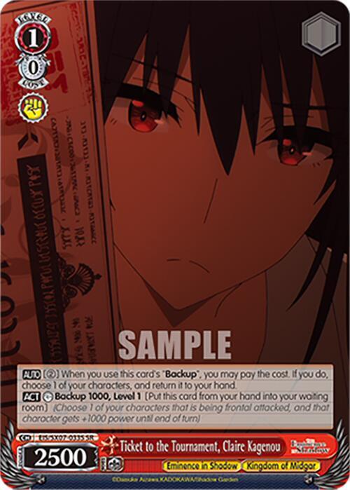 Ticket to the Tournament Claire Kagenou SR EIS/SX07-033S The Eminence in Shadow Card
