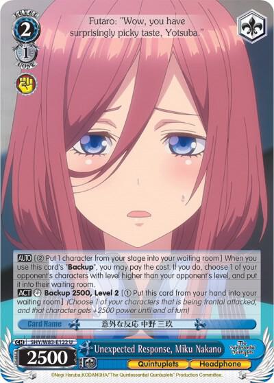 Unexpected Response Miku Nakano 5HY/W83-E122 U The Quintessential Quintuplets Card