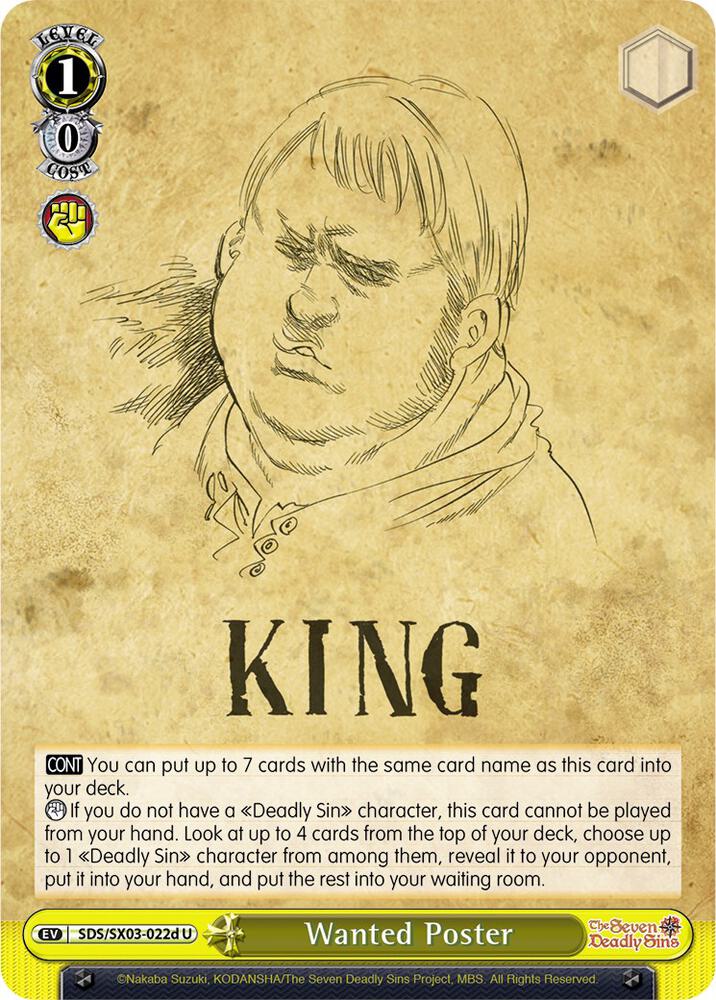 Wanted Poster D SDS/SX03-022d U The Seven Deadly Sins Card