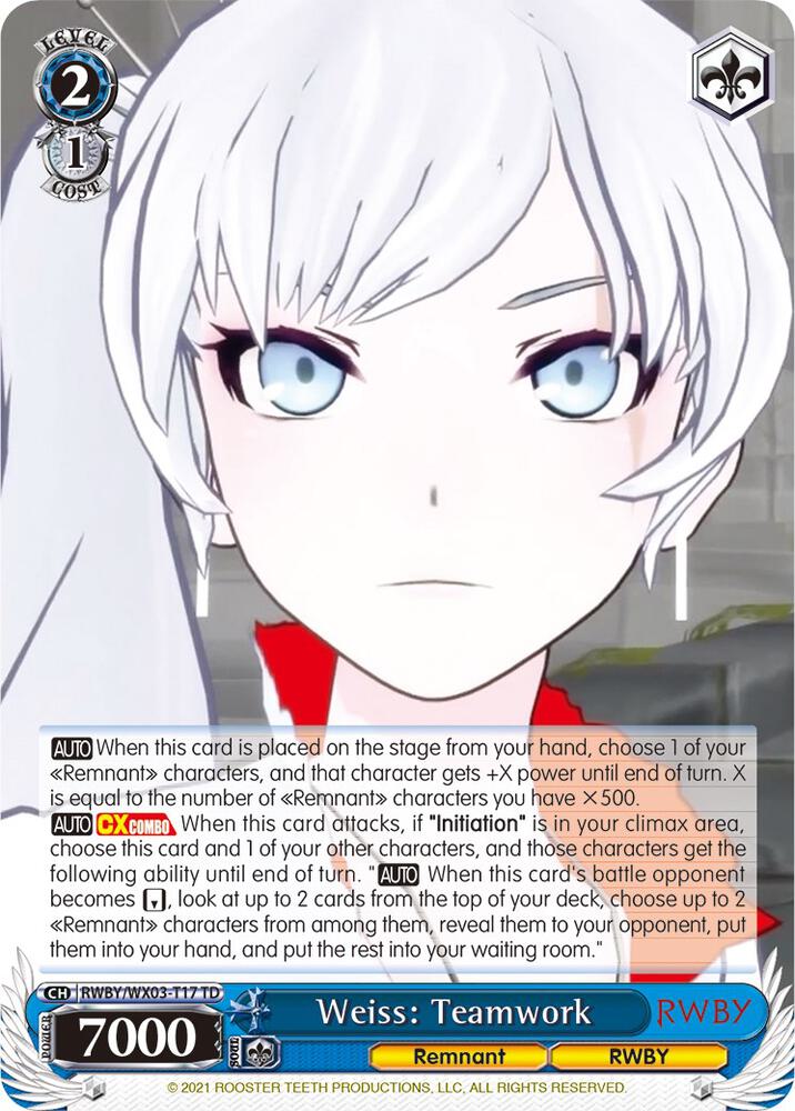 Weiss Teamwork RWBY/WX03-T17 TD RWBY Card