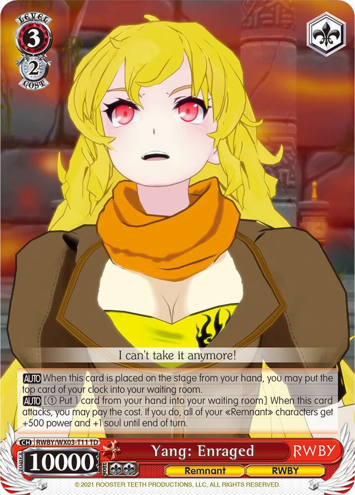 Yang Enraged RWBY/WX03-T11 TD RWBY Card