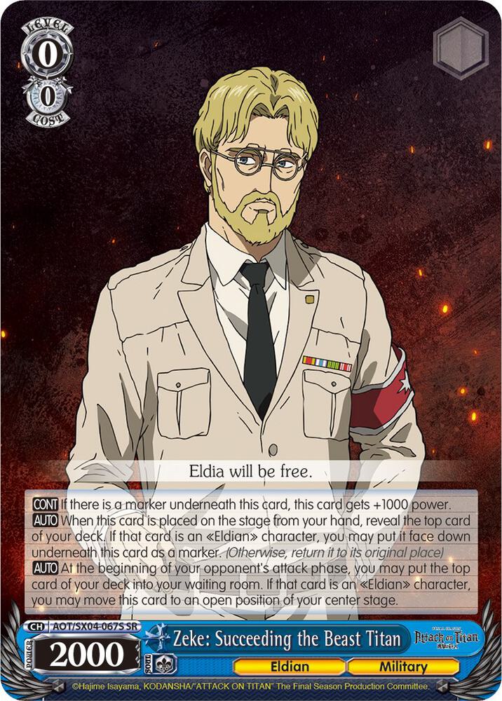 Zeke Succeeding the Beast Titan SR AOT/SX04-067S SR Attack On Titan: Final Season Card