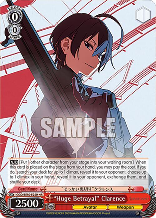 Huge Betrayal Clarence HR GGO/SE50-E22H Holo Rare SAO Alternative–Gun Gale Online–2 Premium Booster Card