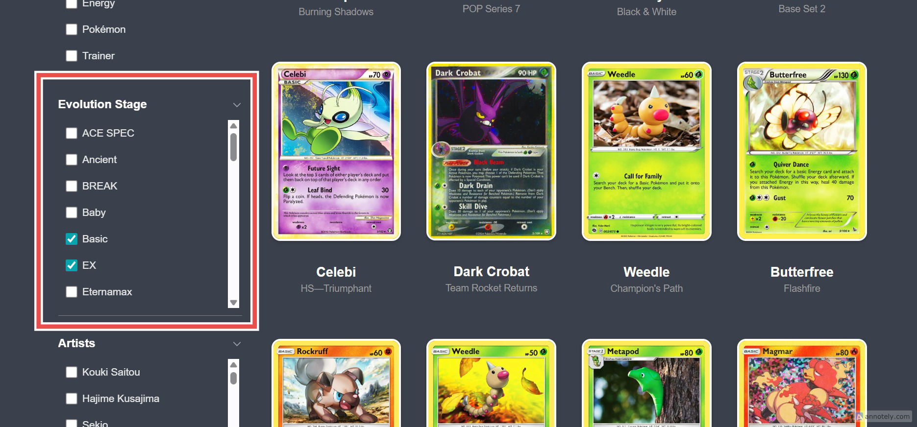 How to View All Pokemon Cards by Evolution Stage — step 2