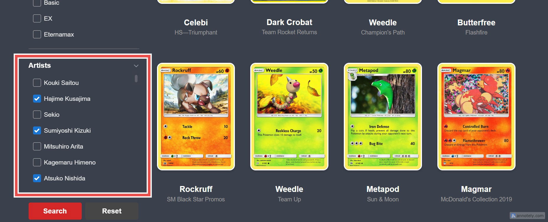How to View All Pokemon Cards From a Specific Artist — step 2