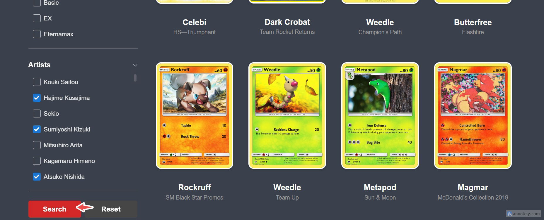 How to View All Pokemon Cards From a Specific Artist — step 3