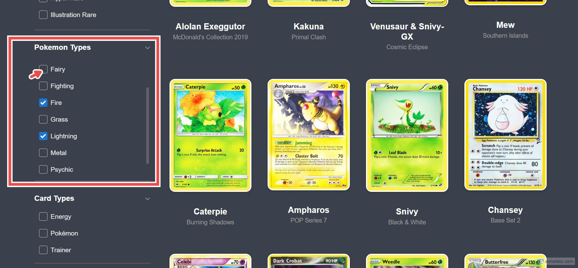 How to View All Pokemon Cards With a Specific Energy Type — step 3
