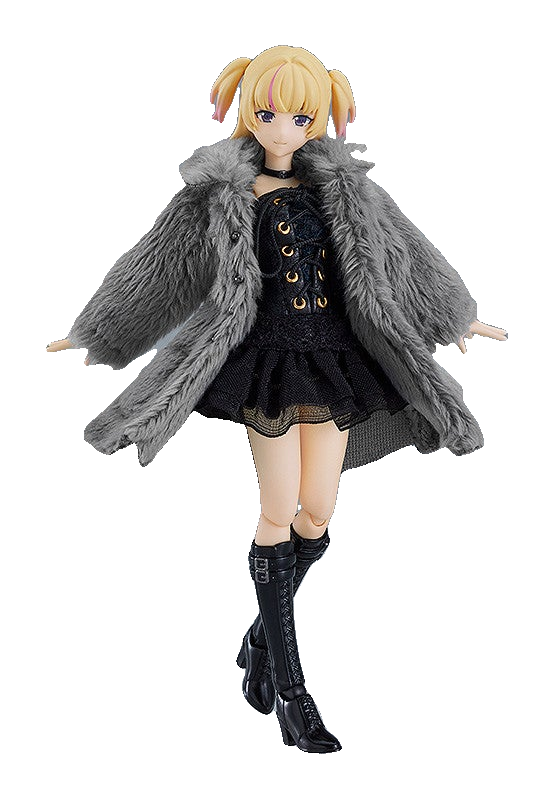 figma Female Body (Yuki) with Black Corset Dress + Fur Coat Outfit