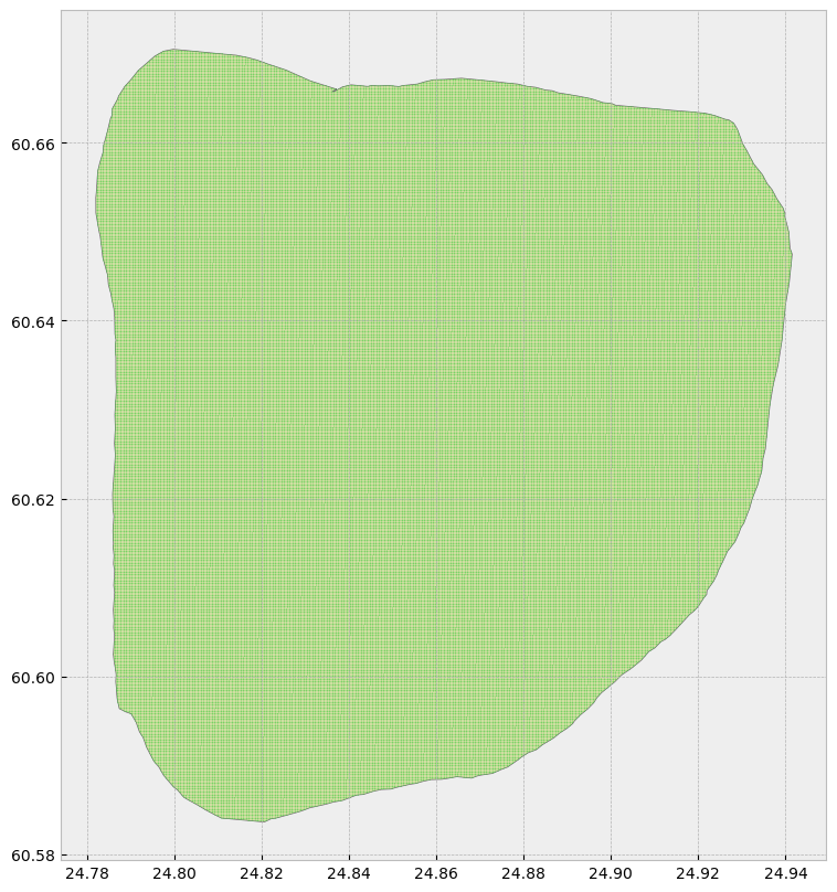 Grid map in the polygon