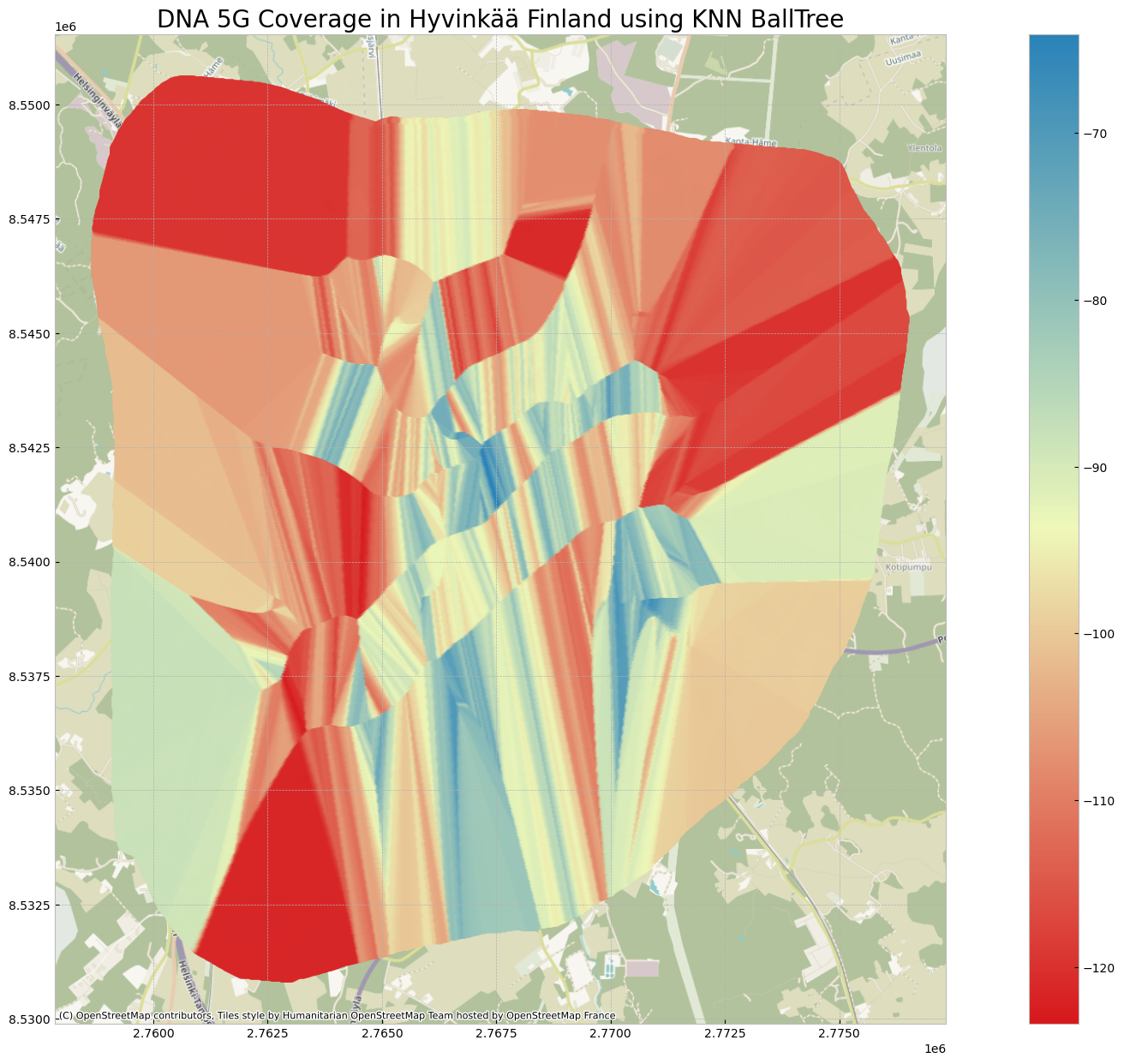 DNA 5G Coverage in Hyvinkää Finland using KNN BallTree