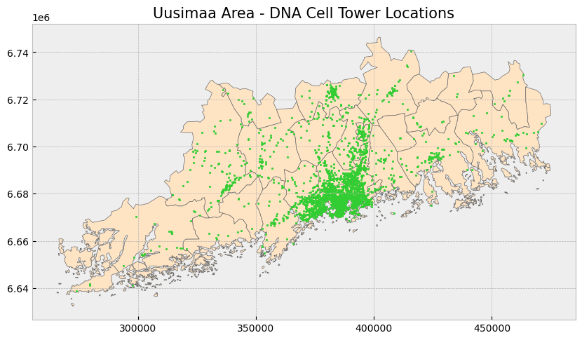 Uusimaa Area - DNA Cell Tower Locations