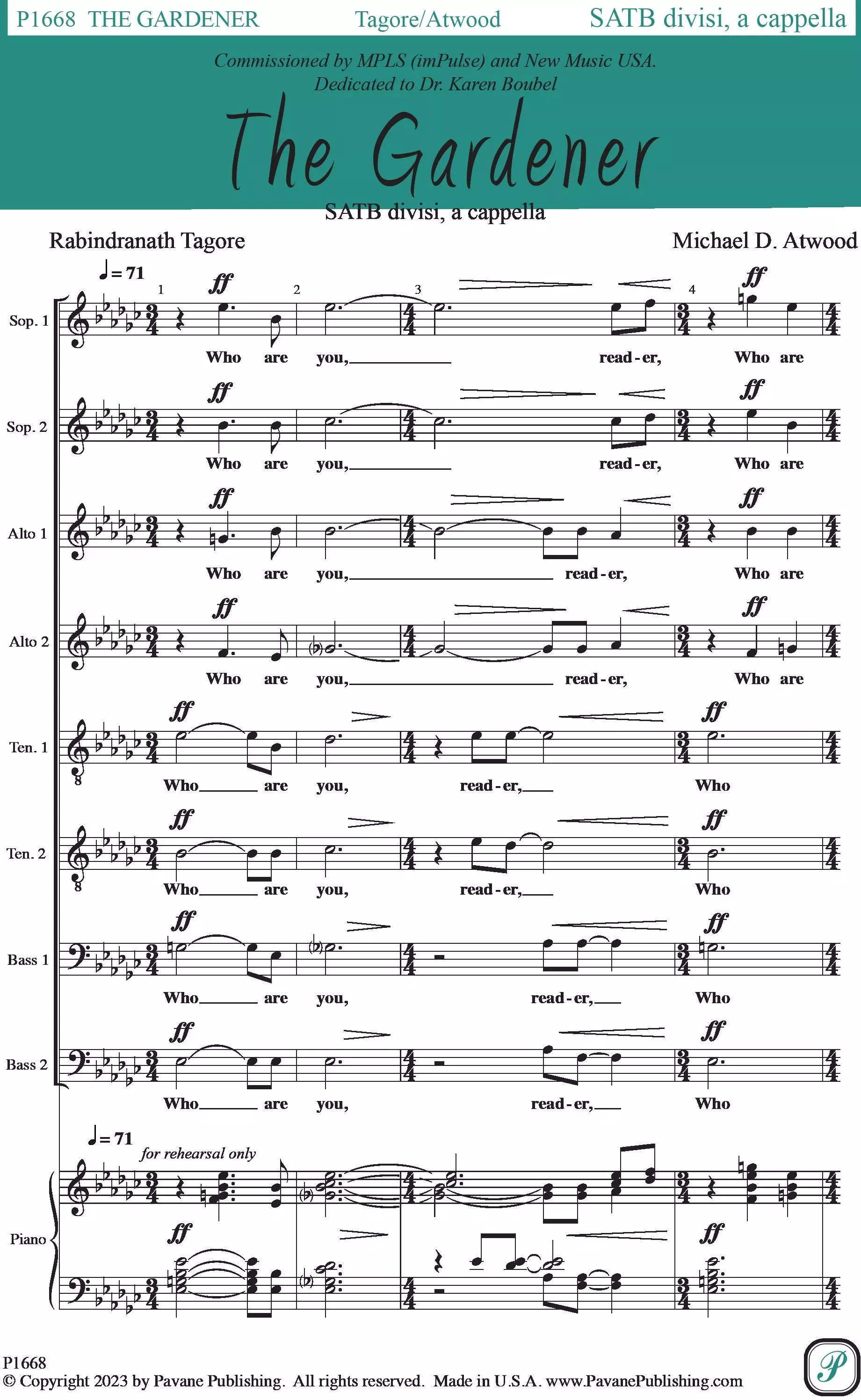 The Gardener Satb Choral Score Pavane Publishing