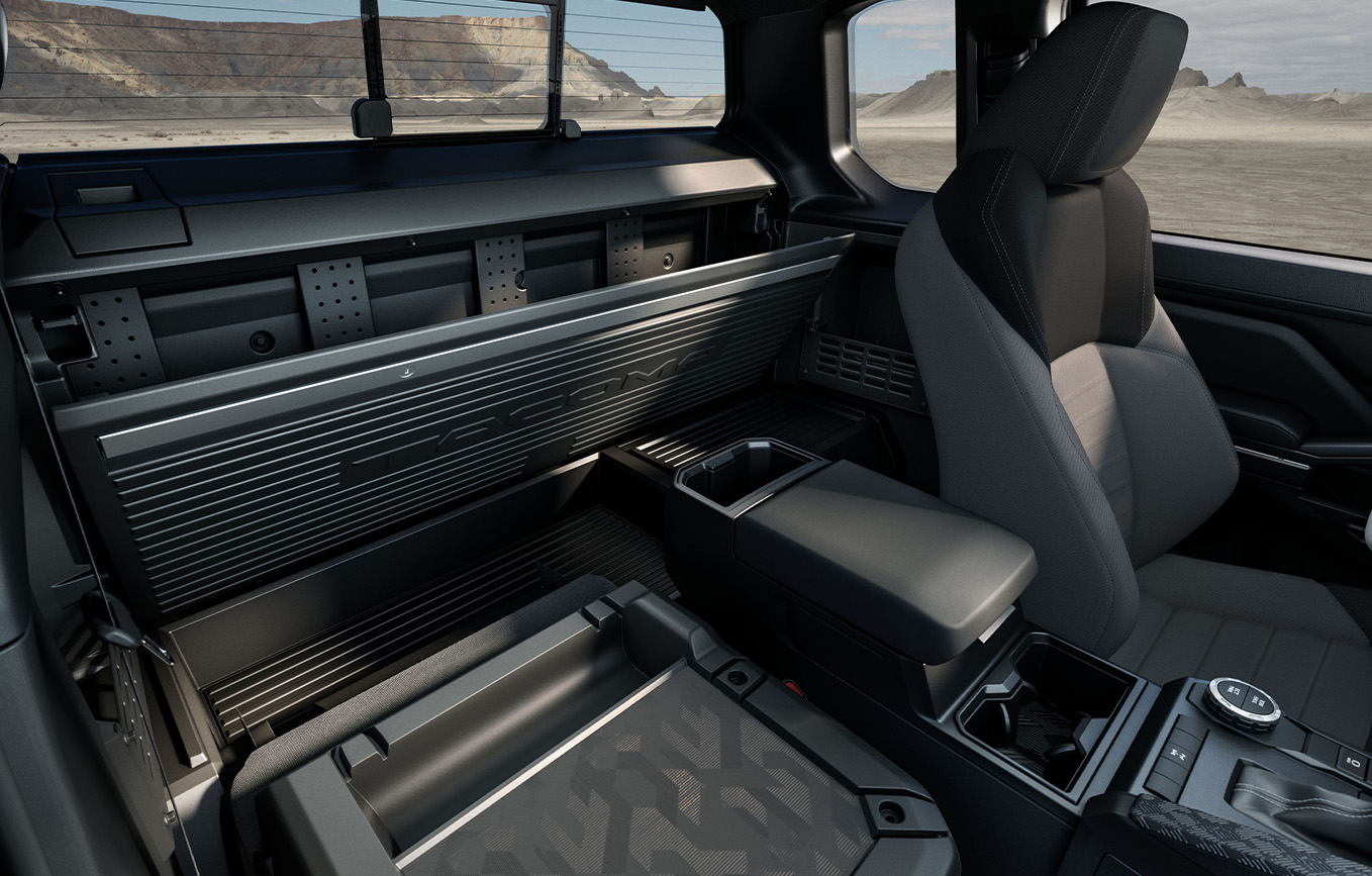 2025 Toyota Tacoma at Bobby Rahal Toyota in Mechanicsburg, PA | Close look at the back seat cargo space of a 2025 Toyota Tacoma