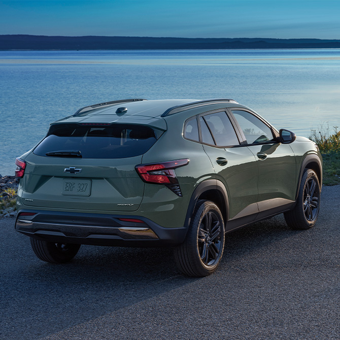 2025 Chevrolet Trax at Delaney Chevrolet of Greensburg | Rear profile of a 2025 Chevy Trax in the color green