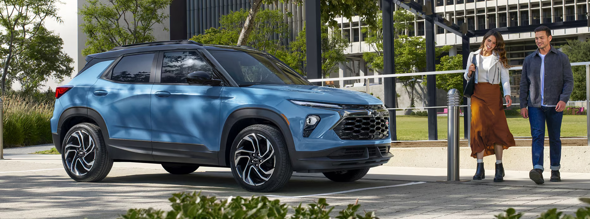 2026 Chevrolet Trailblazer at Delaney Chevrolet of Greensburg | Blue 2026 Chevrolet Trailblazer parked outside with people walking by 2026 Chevrolet Trailblazer at Delaney Chevrolet of Greensburg | Blue 2026 Chevrolet Trailblazer parked outside with people walking by