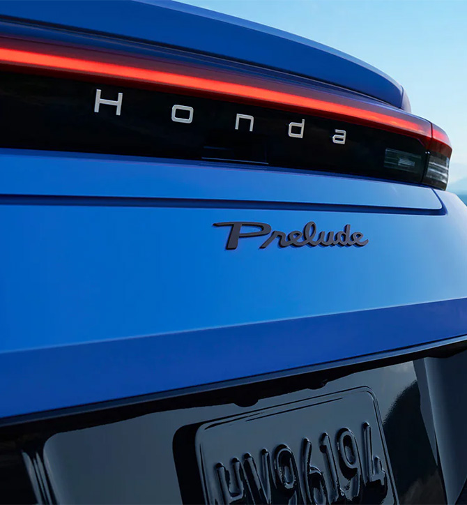 New 2026 Honda Prelude at Delaney Honda | Close up of the badging on a blue 2026 Honda Prelude New 2026 Honda Prelude at Delaney Honda | Close up of the badging on a blue 2026 Honda Prelude