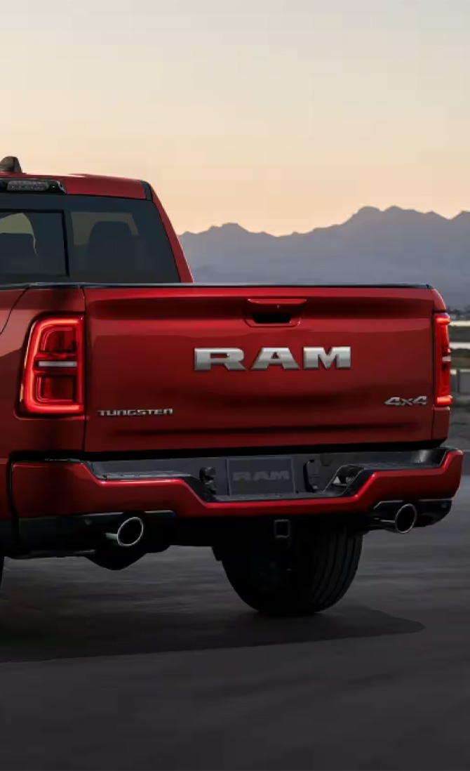 2026 Ram 1500 at Stetler DCJR | Rear profile of a red 2026 RAM 1500