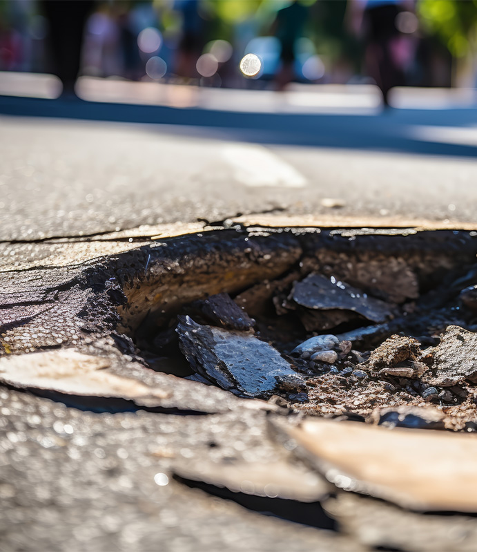 Why you should avoid potholes in York, PA | Close up of a big street pothole