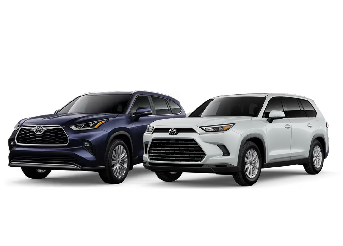 The New 2026 Toyota Highlander and Grand Highlanders at Delaney Toyota of DuBois | Red 2026 Toyota Highlander and a white 2026 Toyota Grand Highlander The New 2026 Toyota Highlander and Grand Highlanders at Delaney Toyota of DuBois | Red 2026 Toyota Highlander and a white 2026 Toyota Grand Highlander