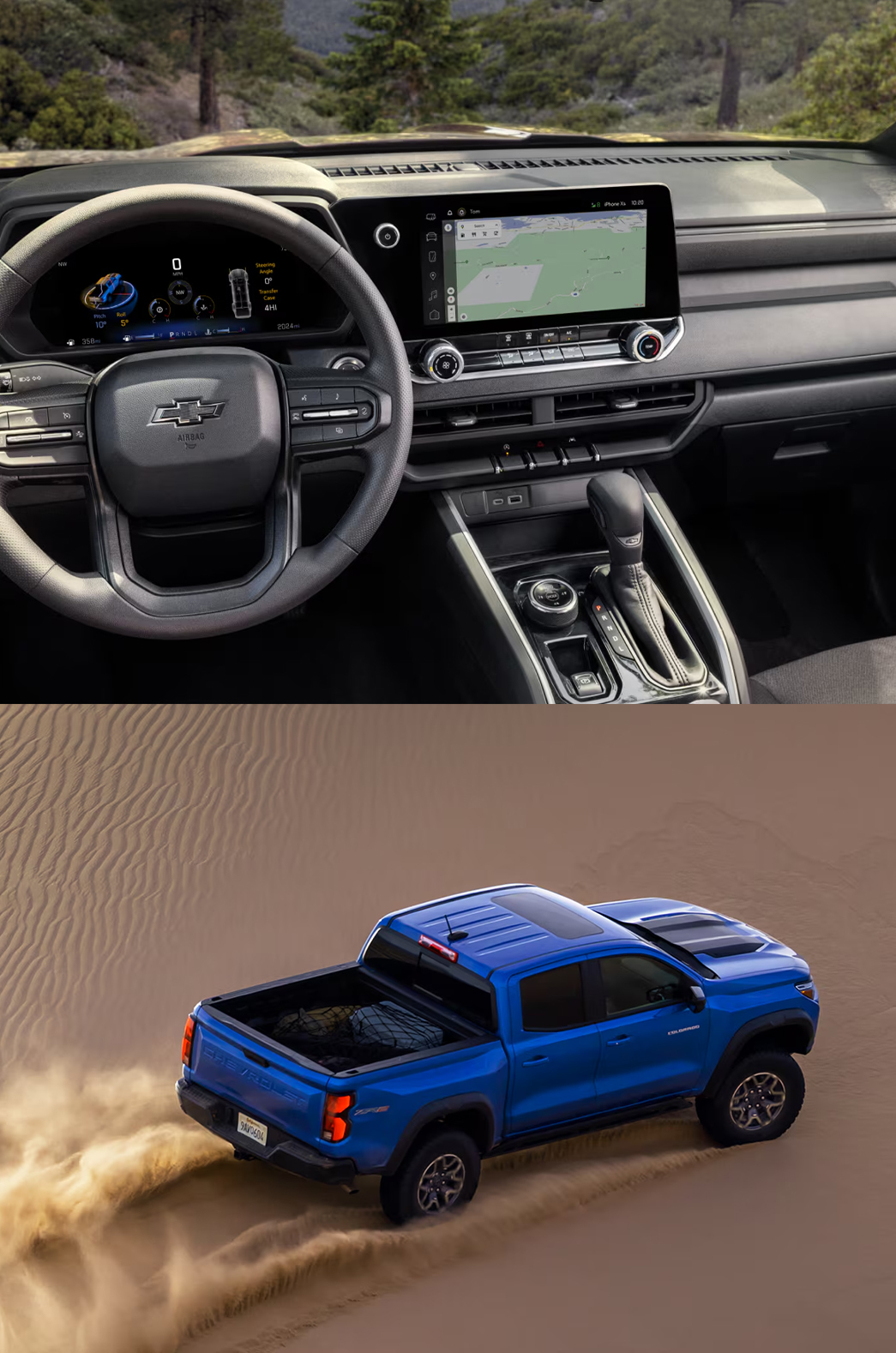 2026 Chevrolet Colorado at Delaney Chevrolet of Indiana | Interior of a 2026 Chevrolet Colorado plus the rear of a blue 2026 Chevrolet Colorado 2026 Chevrolet Colorado at Delaney Chevrolet of Indiana | Interior of a 2026 Chevrolet Colorado plus the rear of a blue 2026 Chevrolet Colorado