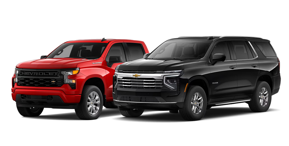 3.0L Duramax Turbo-Diesel engine available at Delaney Chevrolet in Indiana, PA | Red 2026 Chevrolet Silverado and black 2026 Chevrolet Tahoe 3.0L Duramax Turbo-Diesel engine available at Delaney Chevrolet in Indiana, PA | Red 2026 Chevrolet Silverado and black 2026 Chevrolet Tahoe