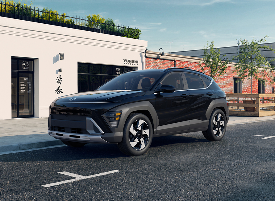  2026 Hyundai Kona at Delaney Hyundai of Indiana | Black 2026 Hyundai Kona parked on the side of the road