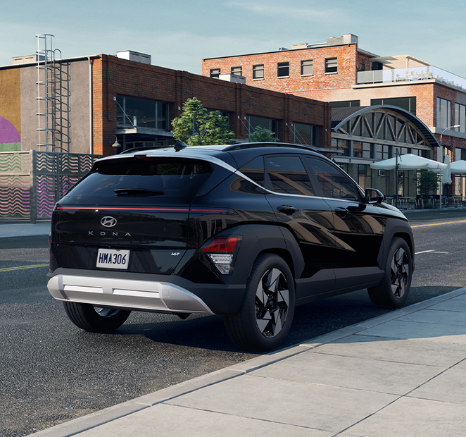  2026 Hyundai Kona at Delaney Hyundai of Indiana | Rear profile of a 2026 Hyundai Kona in the color black