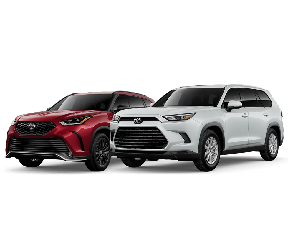 The New 2026 Toyota Highlander and Grand Highlanders at Delaney Toyota of DuBois | Red 2026 Toyota Highlander and a white 2026 Toyota Grand Highlander The New 2026 Toyota Highlander and Grand Highlanders at Delaney Toyota of DuBois | Red 2026 Toyota Highlander and a white 2026 Toyota Grand Highlander