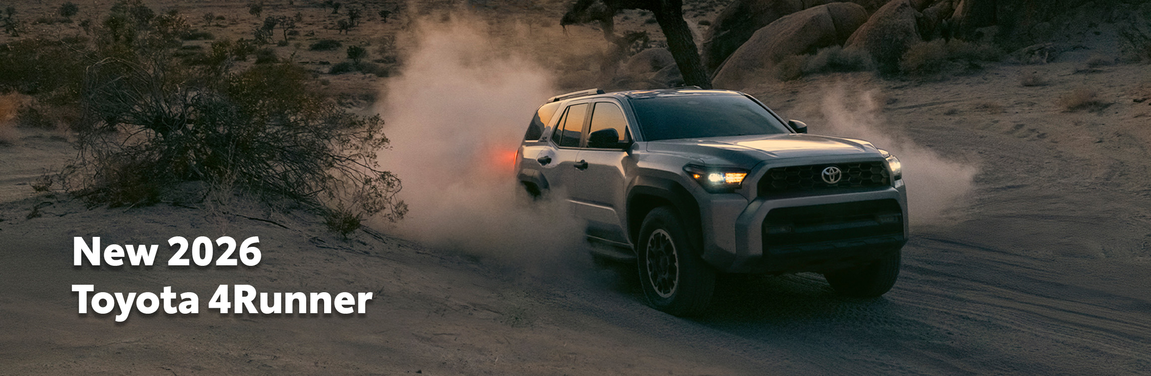 The New 2026 Toyota 4Runner at Lancaster Toyota in East Petersburg, PA | 2026 Toyota 4runner driving in the desert  during sunset