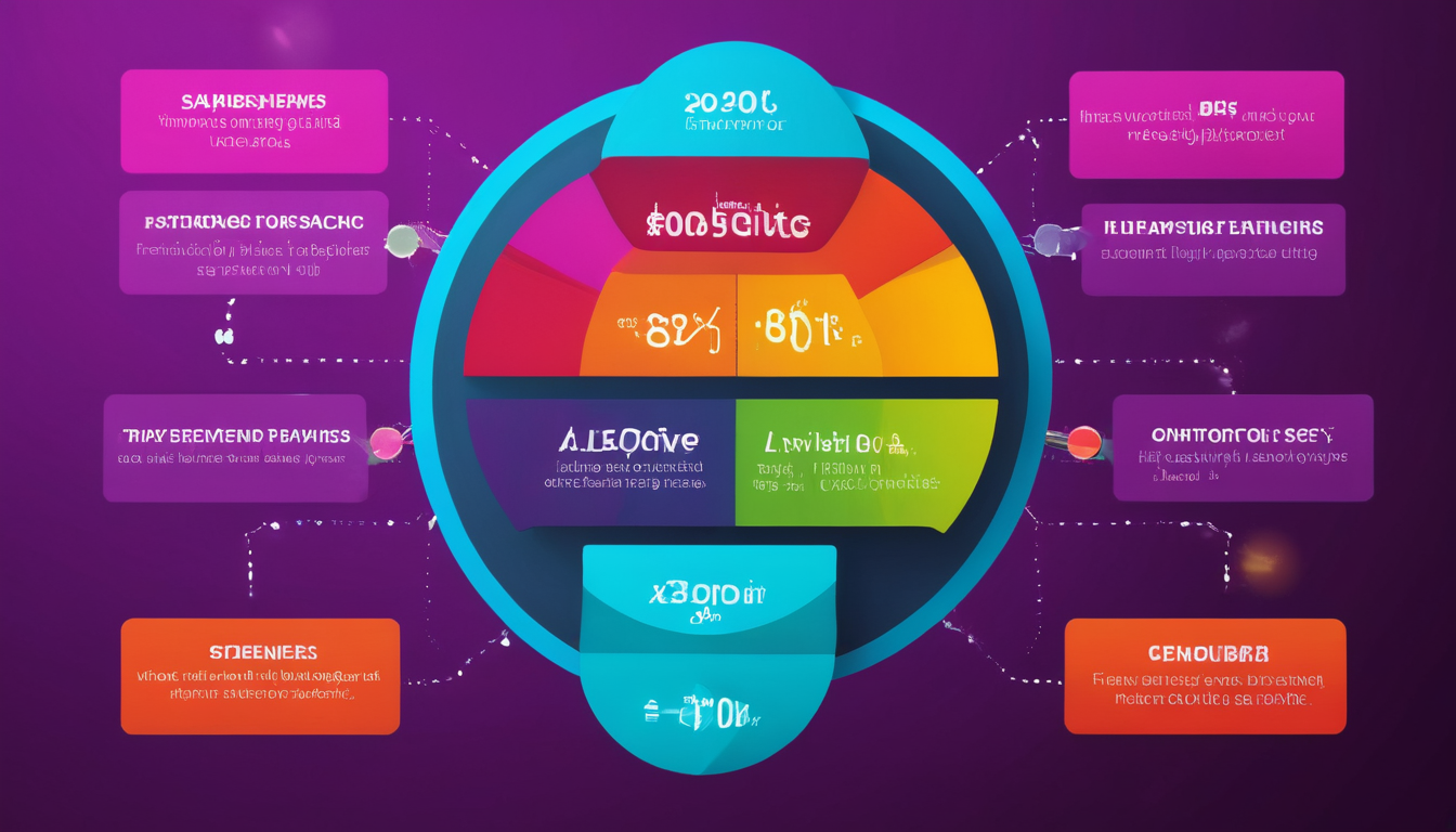 Colorful infographic illustrating the impact of customer loyalty programs on sales, including graphs and percentage indicators, set against a vibrant purple background.