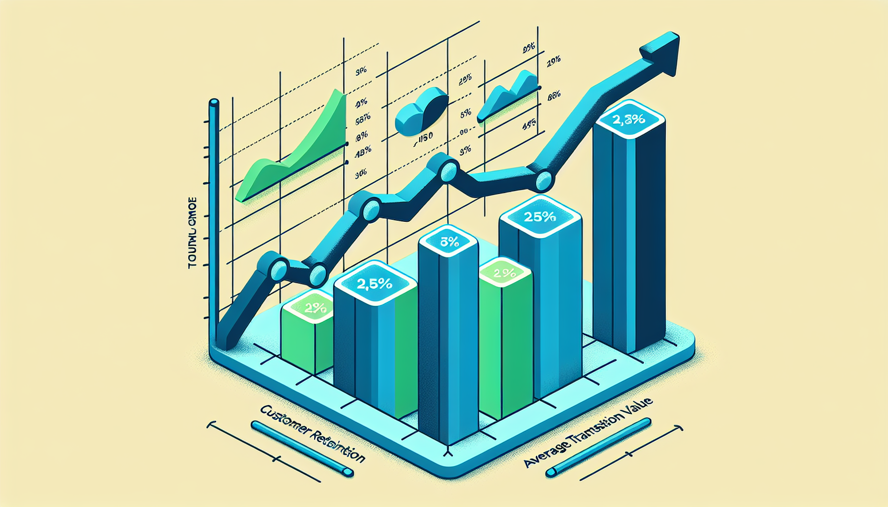 A 3D bar and line graph illustrating customer retention and average transaction value percentages, ranging from 0% to 30%, over several months, highlights the impact of salon loyalty programs.