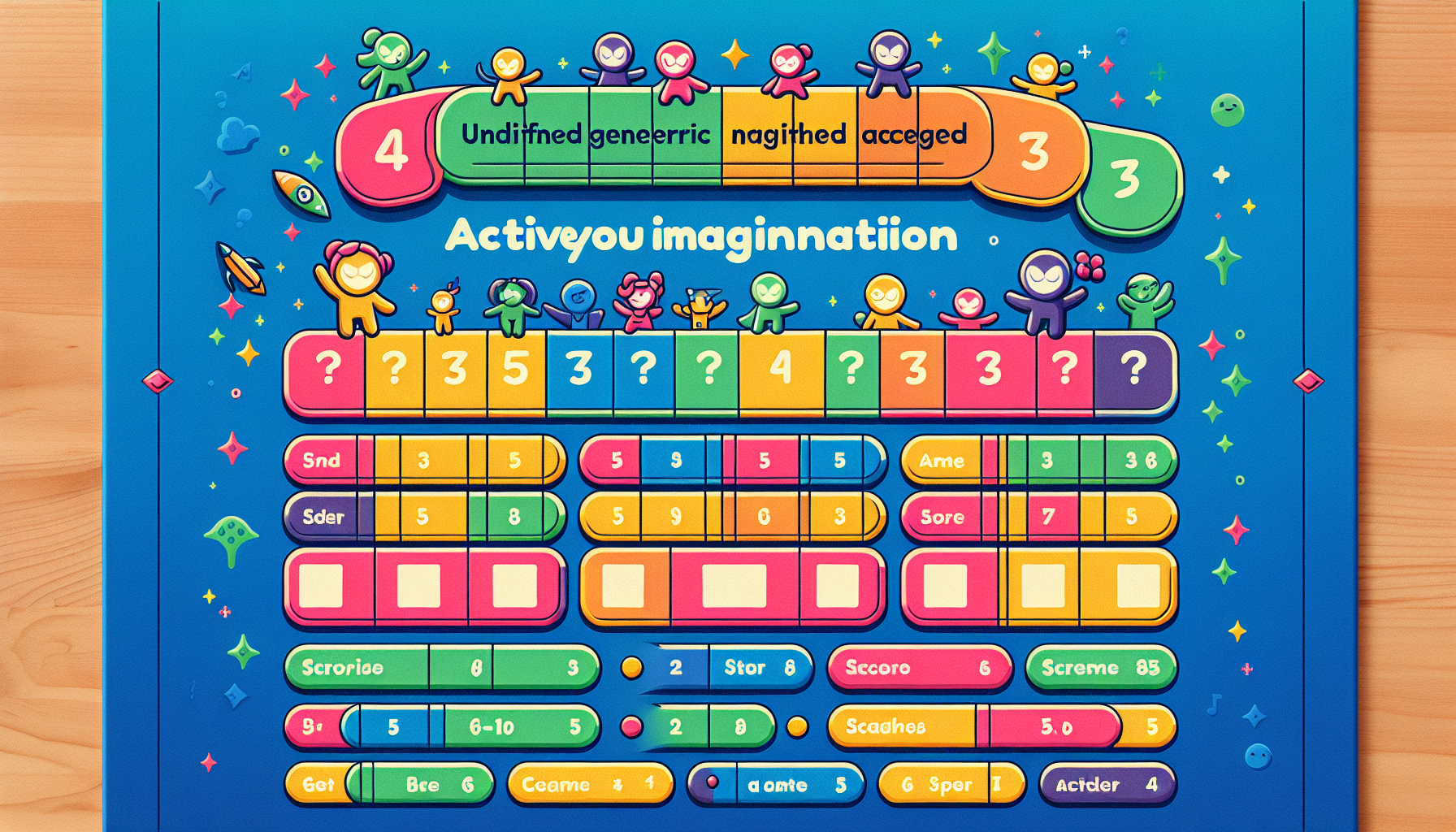 Colorful board game with cartoon characters in space-themed outfits, numbered boxes, and text including phrases like "Undefined generic nagified acc engerated" and "Active you imagination." Perfect for brand loyalty initiatives, this game captivates players while promoting customer engagement.