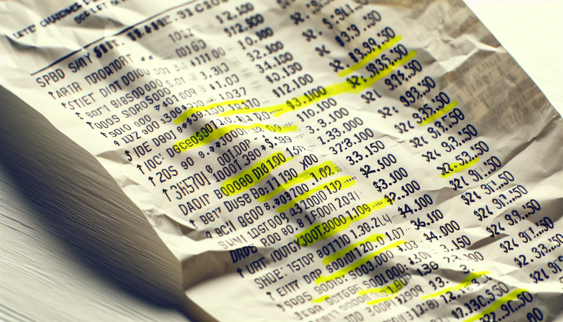 A crumpled receipt with highlighted items indicates a focus on consumer satisfaction and loyalty. The receipt lists various transaction details, including dates, amounts, and product codes.