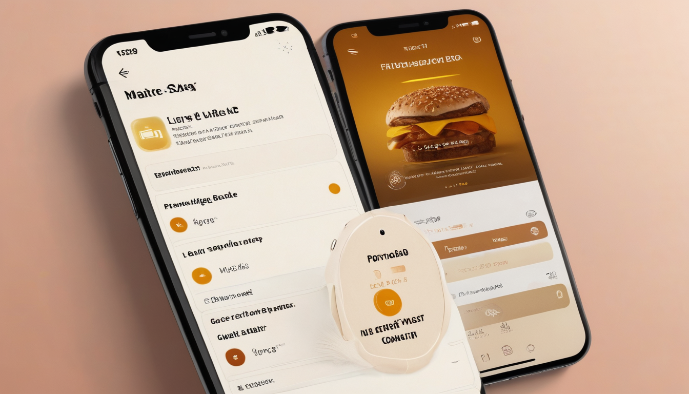 Two smartphones displaying a food delivery app integrated with loyalty program software for small businesses, featuring various menu options on the screens and showcasing a clean and modern interface design.