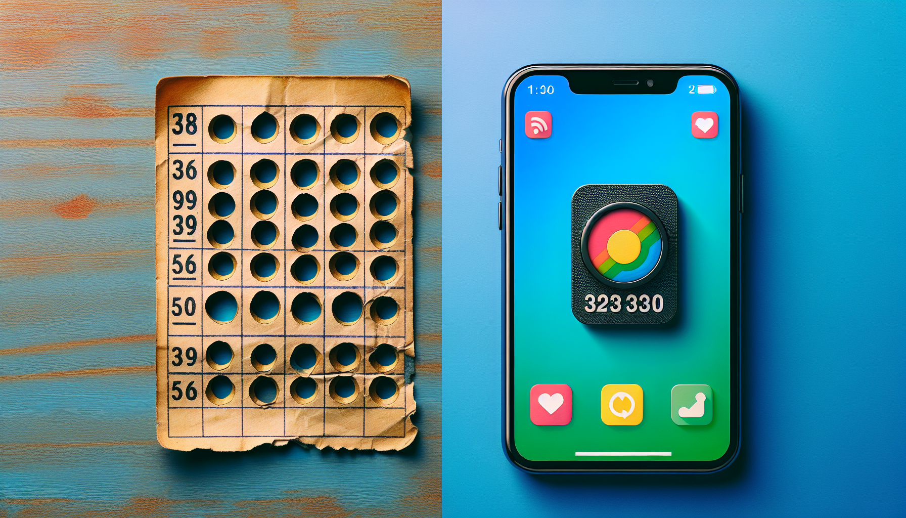 Side-by-side image of a perforated punch card and a smartphone displaying an authenticator app with a two-factor authentication code, illustrating the evolution of customer rewards.