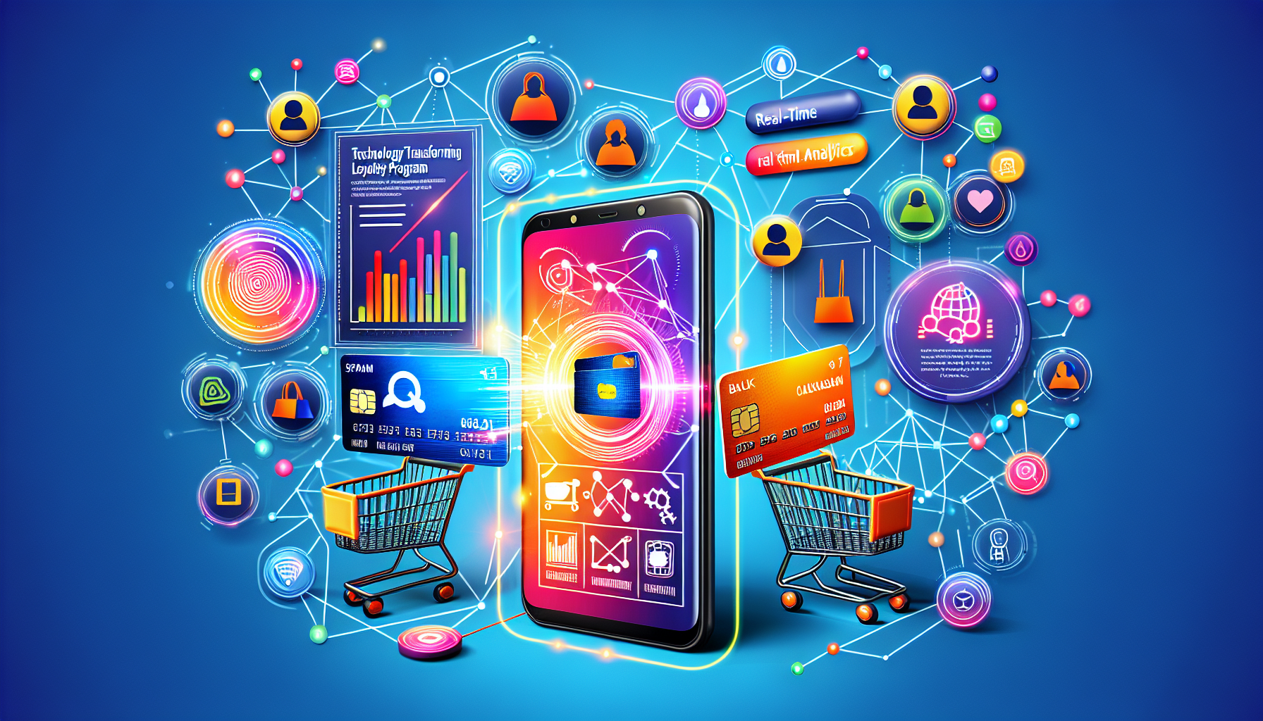 A digital illustration of a smartphone and shopping cart, highlighting customer engagement and loyalty program management.