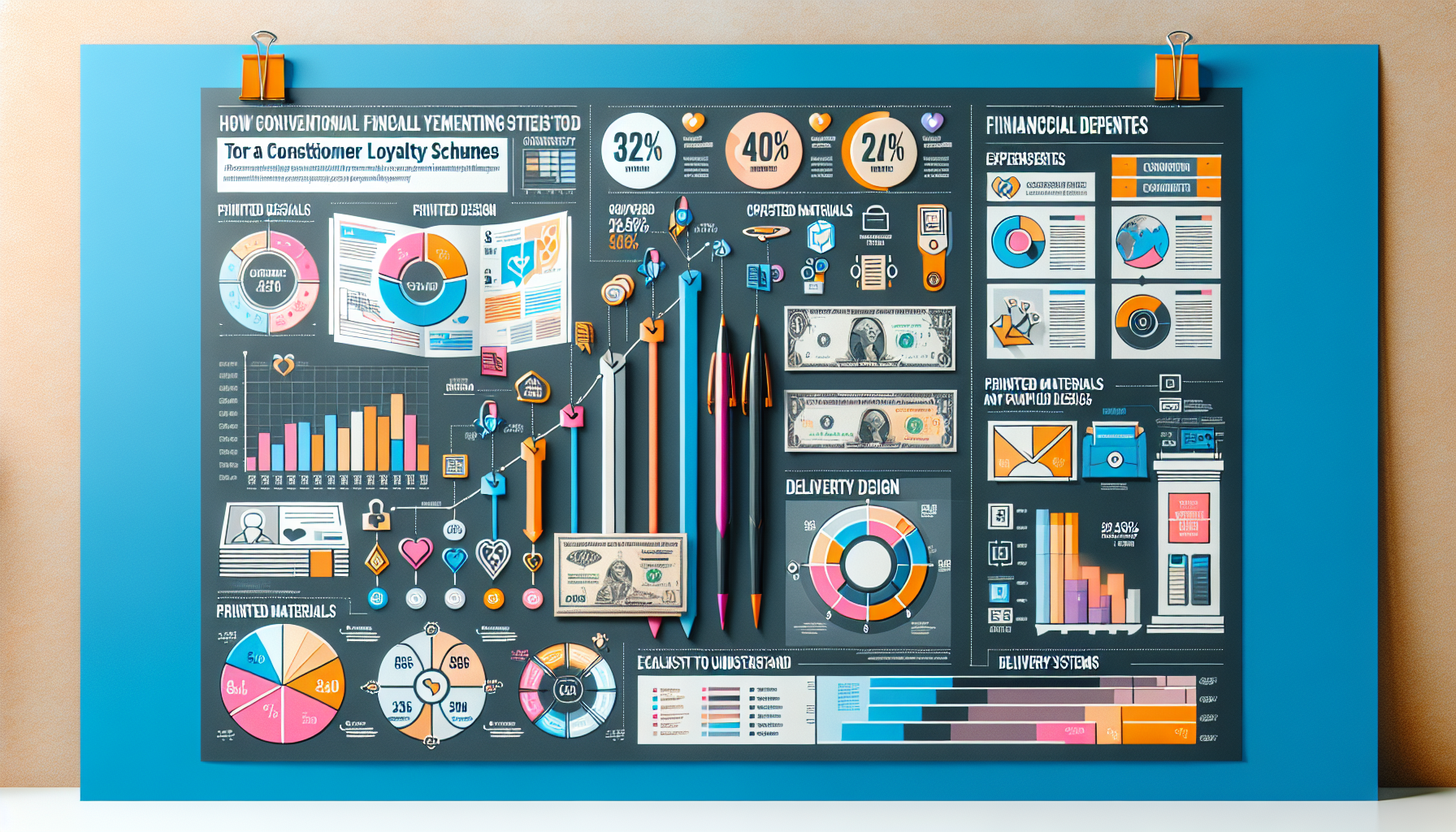 A colorful infographic displays various pie charts, bar graphs, and statistics related to consumer loyalty schemes, digital loyalty program pricing, and expenditures.