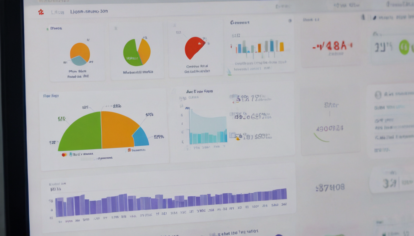 A computer screen displaying various colorful charts and graphs, including bar graphs, pie charts, and line graphs, depicting different data metrics and statistics related to rewards program optimization.