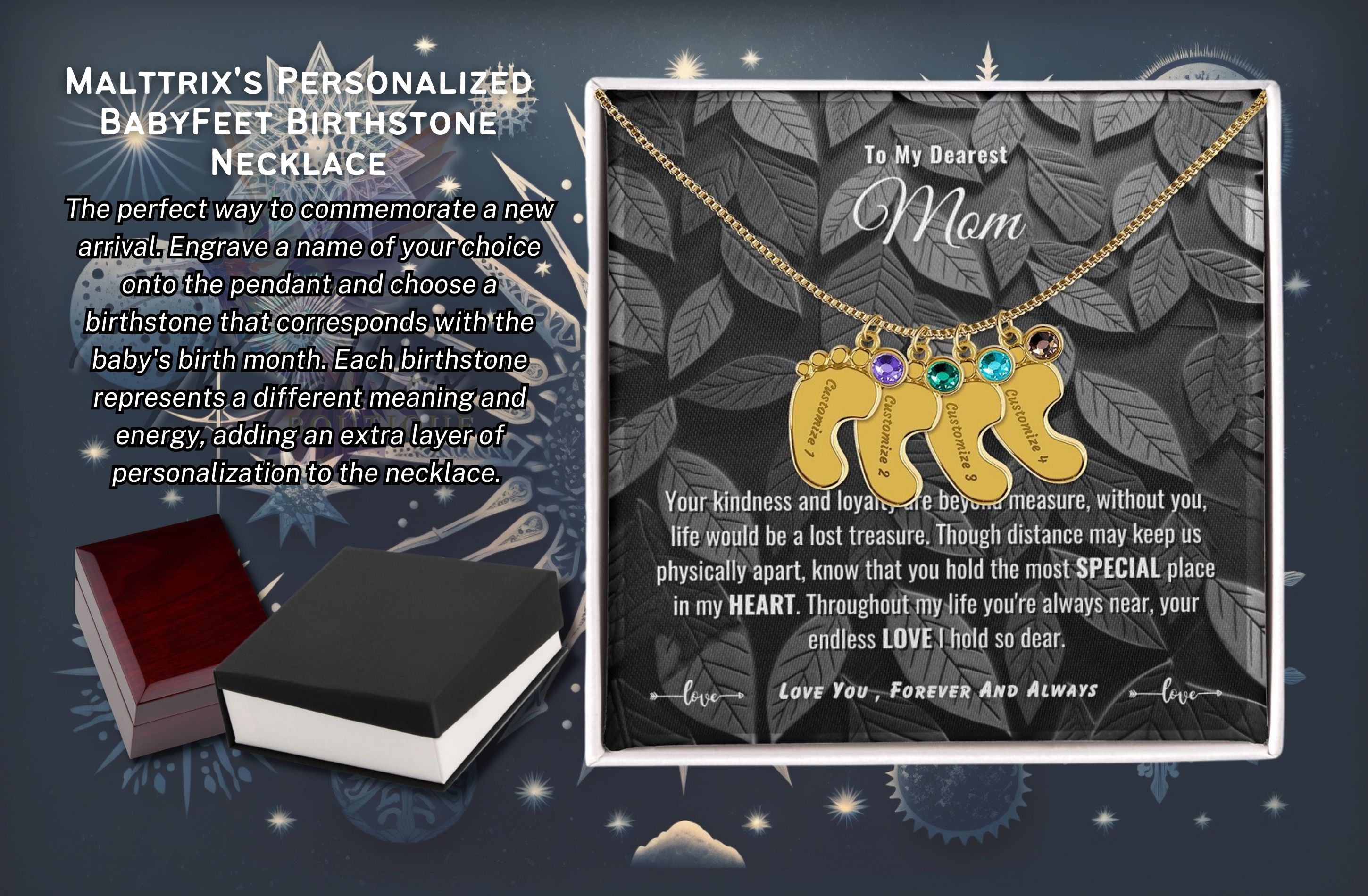 Malttrix's Personalized BabyFeet Birthstone Necklace