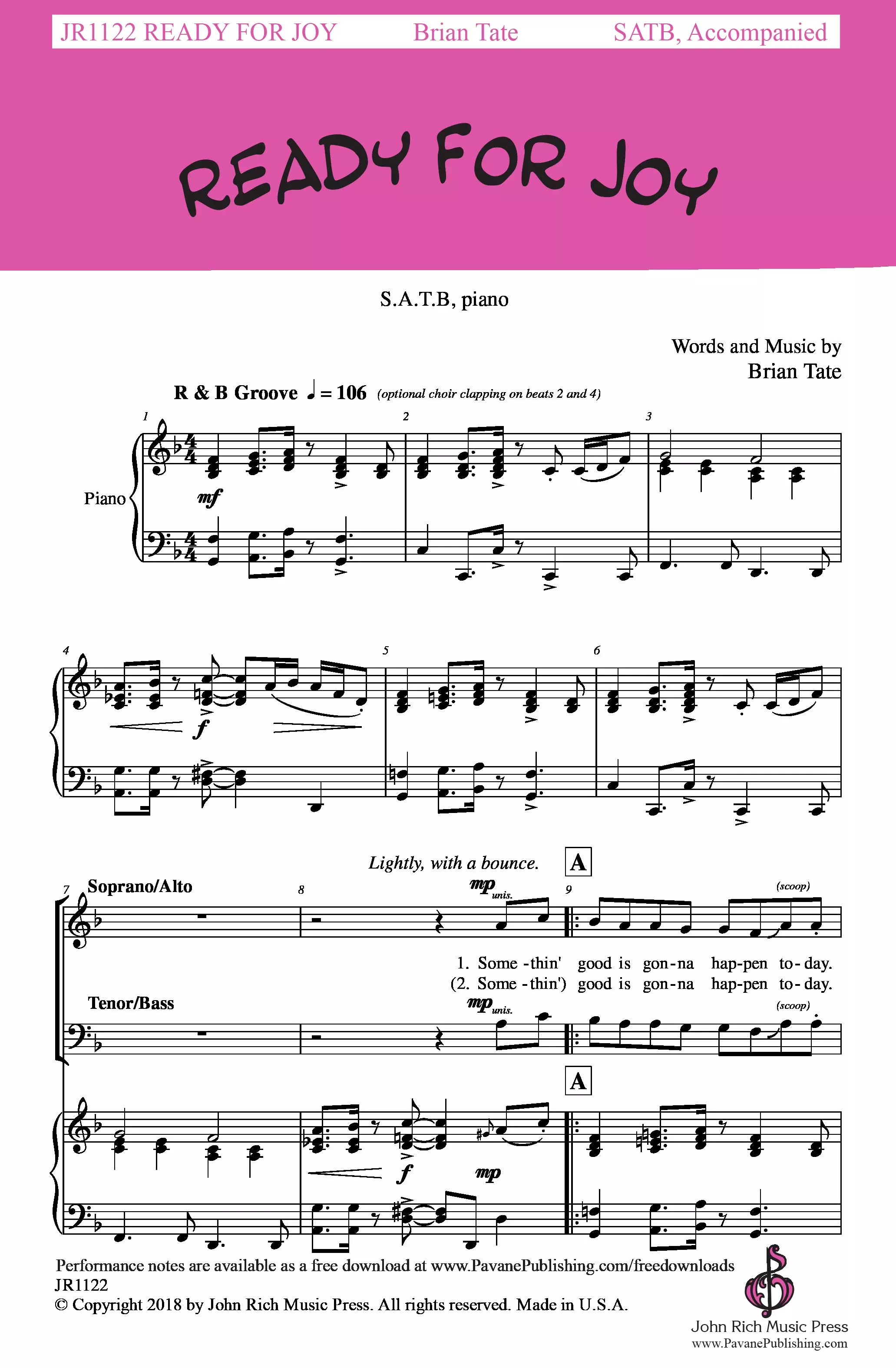 Ready For Joy Satb Choral Score Pavane Publishing