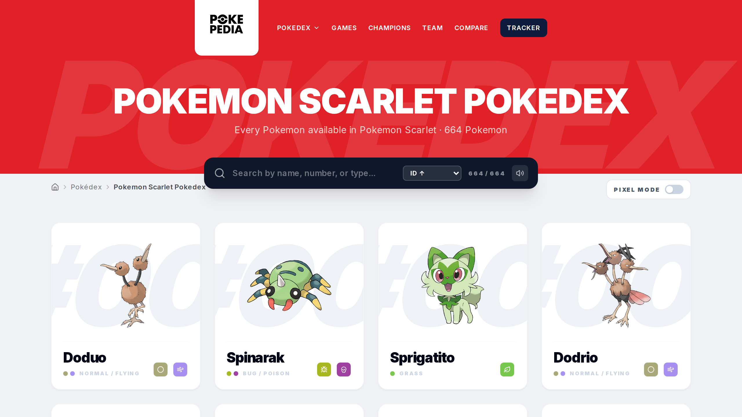What are the game-specific Pokedex pages? — step 1