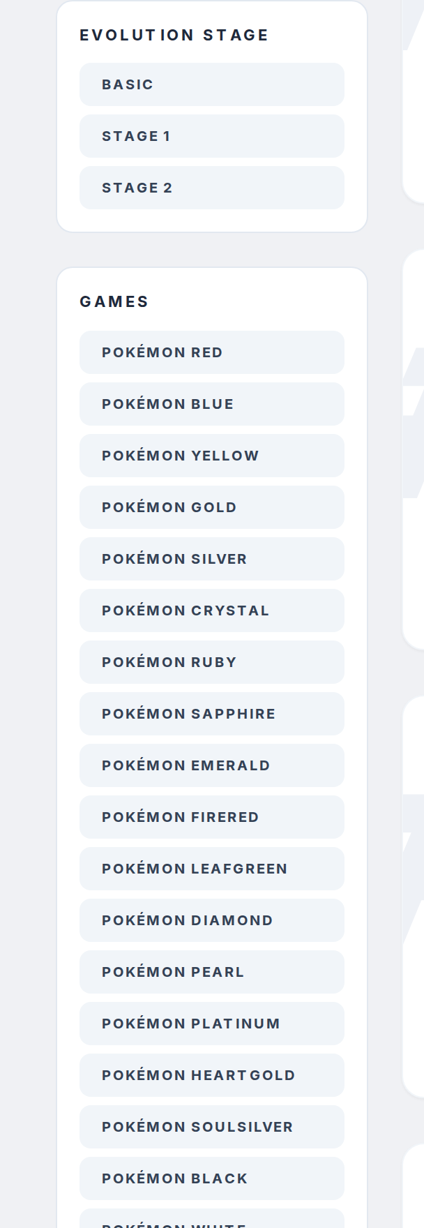 How do I filter by game or evolution stage? — step 2