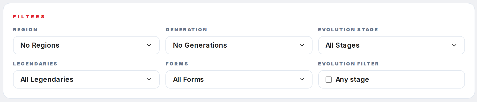 How the multi-select dropdowns work in the Random Pokemon Generator — step 1