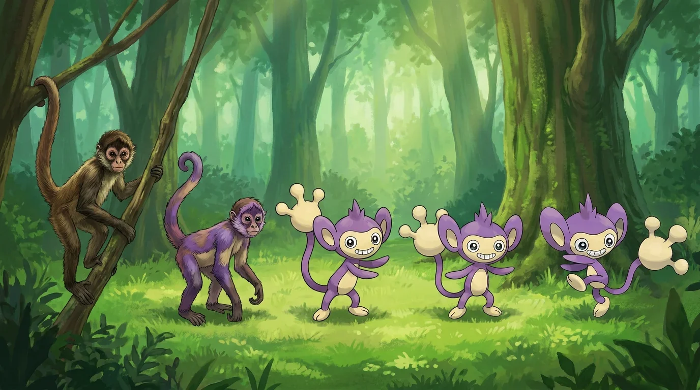 A young spider monkey turning into Aipom