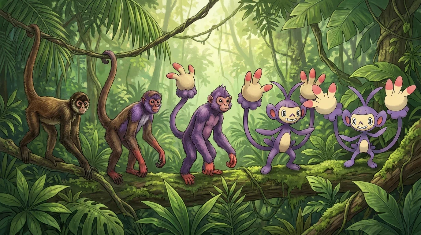 A spider monkey turning into Ambipom