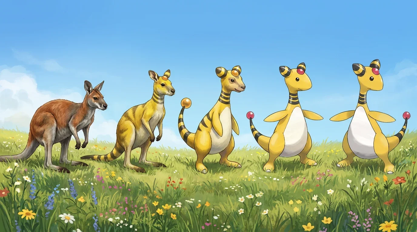 A adult wallaroo turning into Ampharos