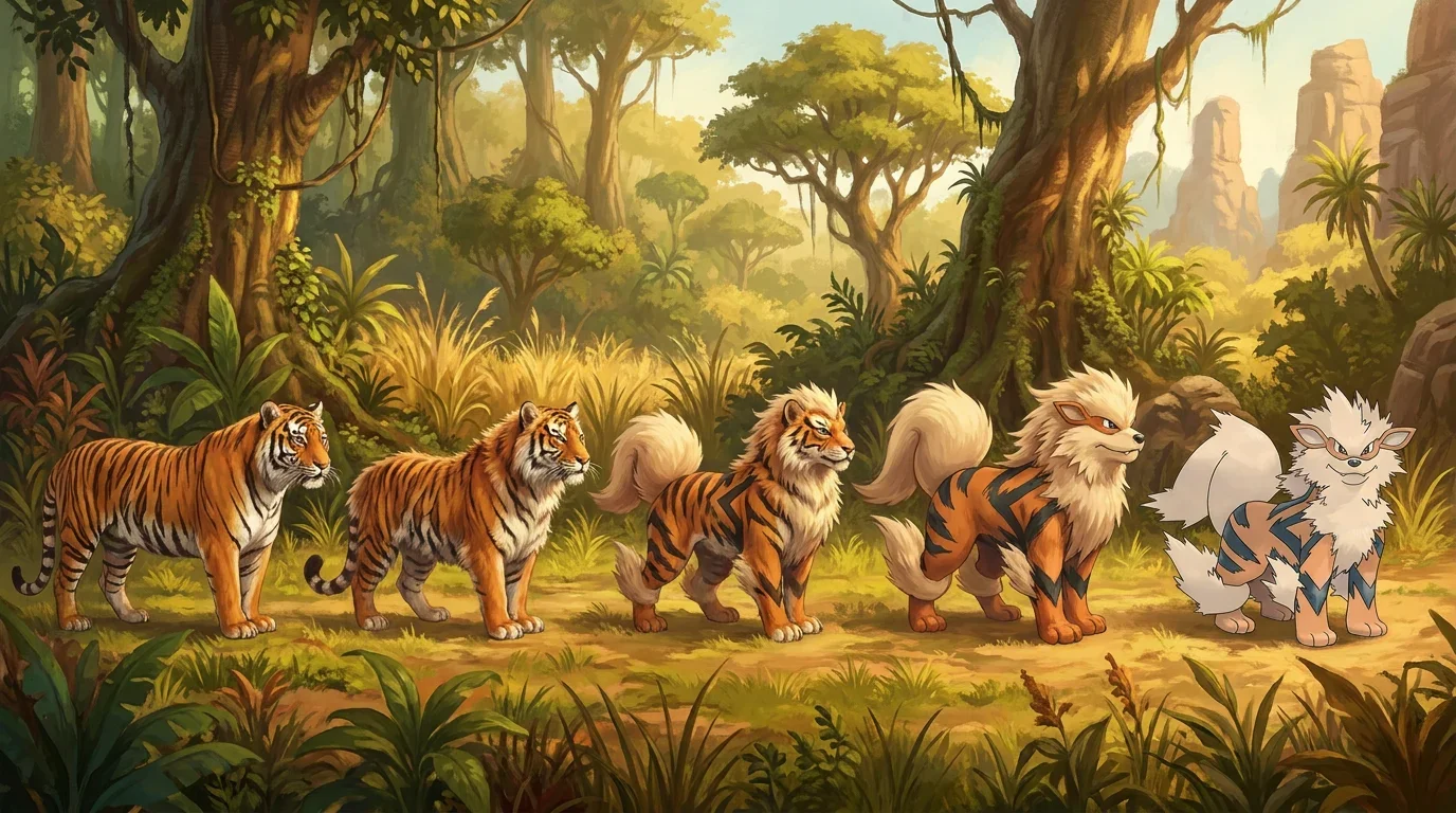 A bengal tiger turning into Arcanine
