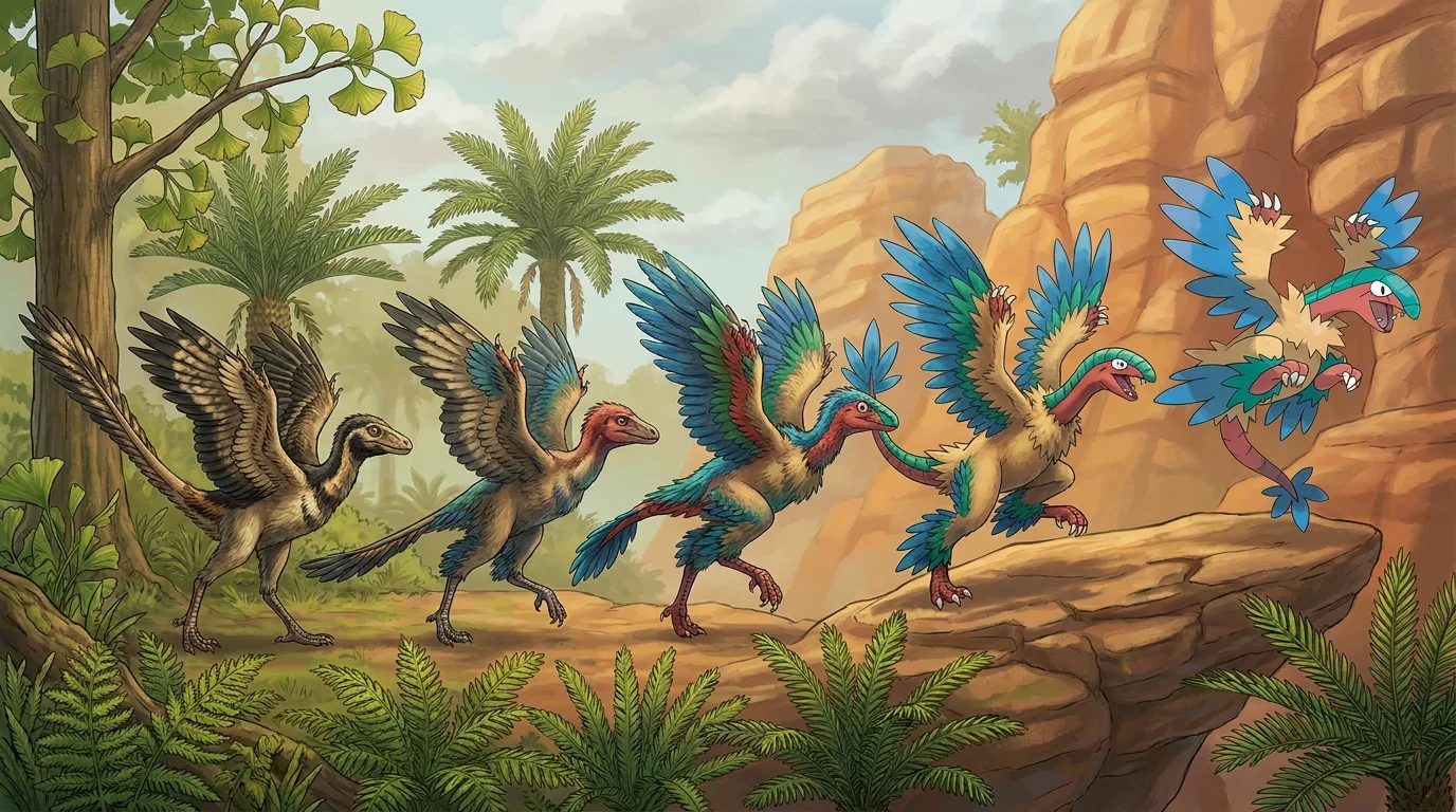 A adult archaeopteryx turning into Archeops